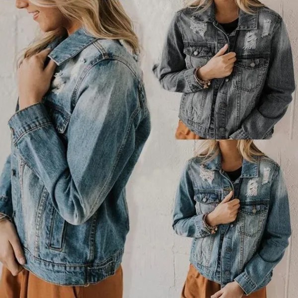 Женские джинсовые куртки от производителя, распродажа джинсовых курток с дырками, тонкое Ковбойское пальто