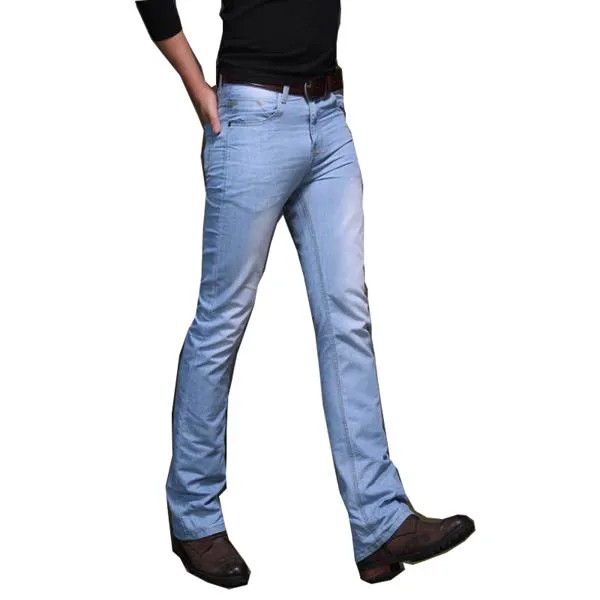 Новинка весна-осень стильные мужские джинсы-клеш в Корейском стиле модные тонкие джинсы телесного цвета мужские джинсы