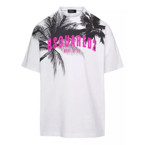 Футболка crewneck t-shirt with palms logo print in co Dsquared2, белый