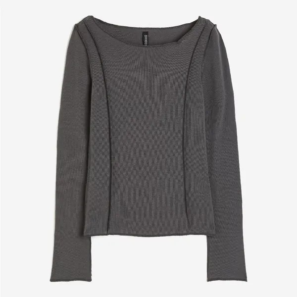 Лонгслив H&M Flatlock Seams, темно-серый