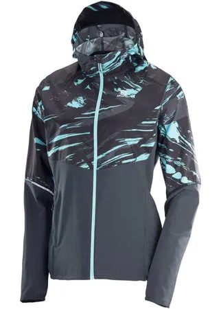 Куртка Salomon для бега, средней длины, силуэт прямой, светоотражающие элементы, несъемный капюшон, карманы, ветрозащитная, водонепроницаемая, размер M, белый