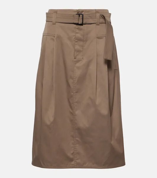 Плиссированная юбка из хлопкового твила Lemaire, коричневый