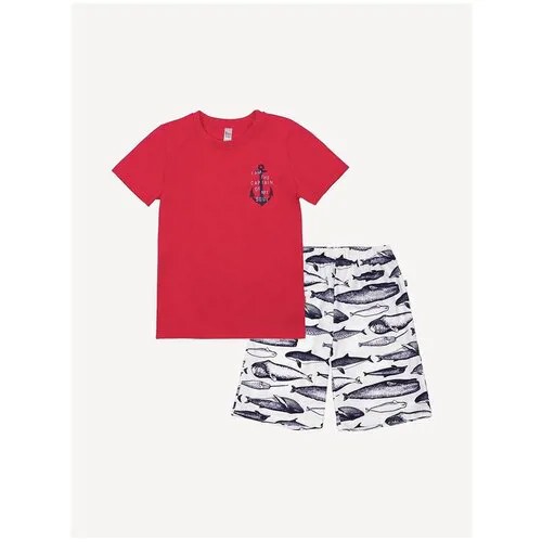 Пижама из натуральной ткани футболка и шорты Bossa Nova 384П-171-К Красный 104