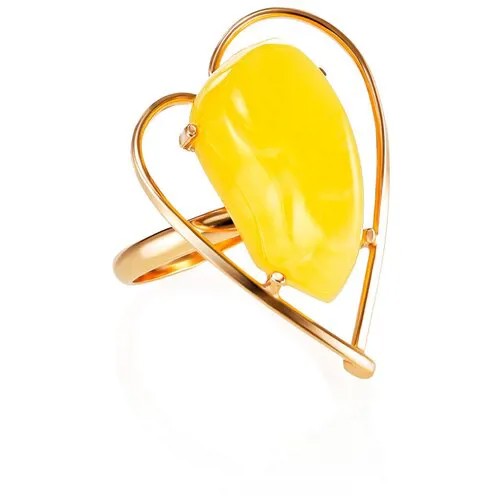 Amberholl Эффектное кольцо из медового янтаря в позолоченном серебре «Венеция»