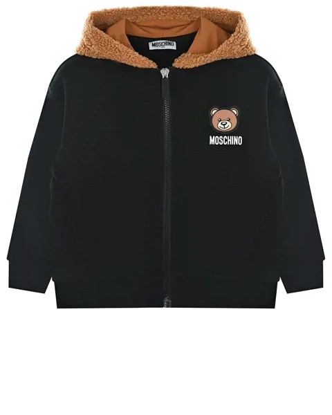 Черная спортивная куртка с коричневым капюшоном Moschino детская