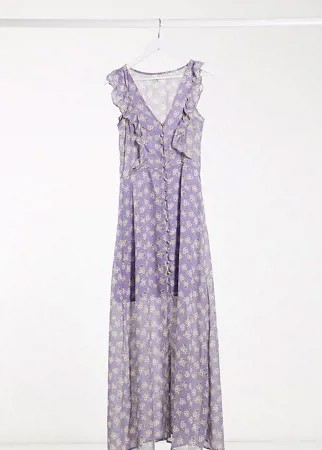 Платье макси лавандового цвета с мелким цветочным принтом Brave Soul Tall-Фиолетовый