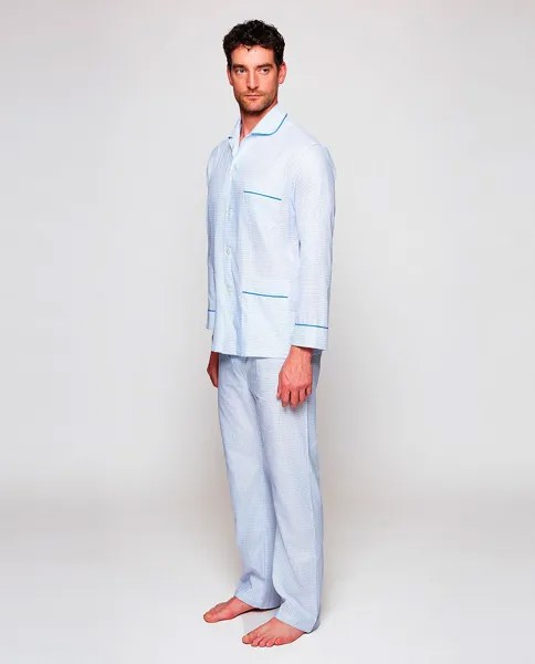 Длинная мужская пижама в клетку Mirto, светло-синий