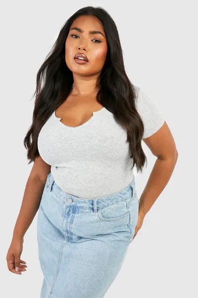 Боди plus notch с короткими рукавами Boohoo, серый