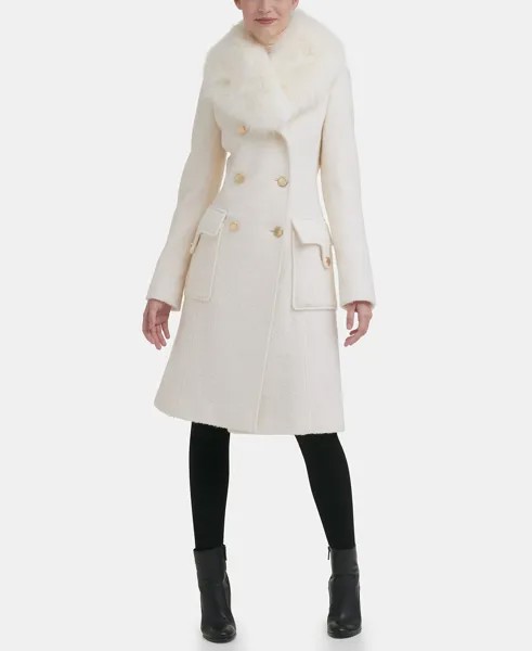 Женское двубортное пальто с воротником из искусственного меха GUESS