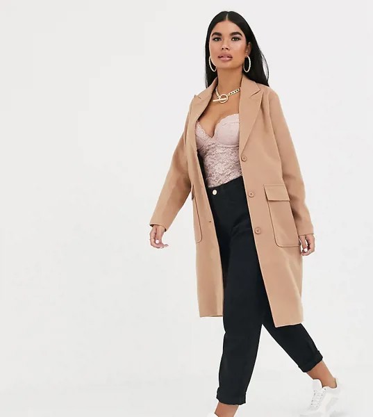 Легкое длинное пальто бежевого цвета Missguided Petite-Розовый