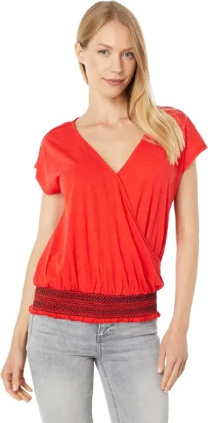 Пуловер Vince Camuto Cap Sleeve Faux Wrap Embroidered Smocked, цвет Cherry Rose