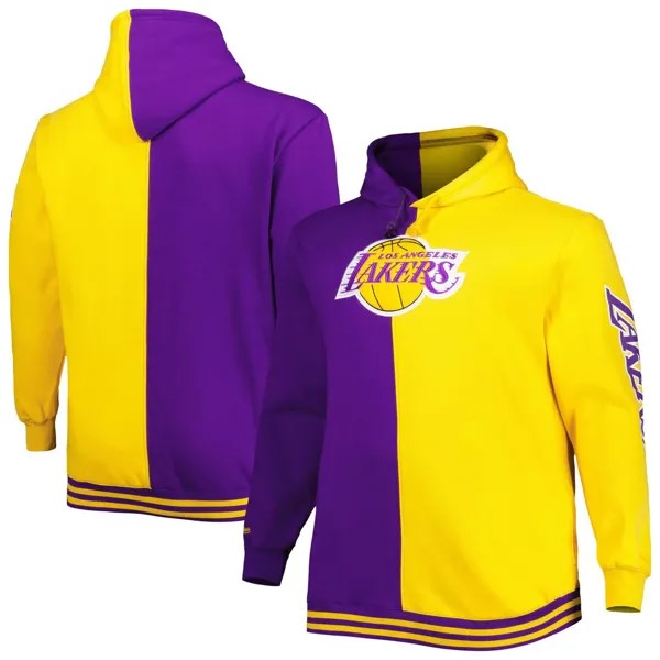 Мужская толстовка с капюшоном Mitchell & Ness фиолетового/золотого цвета Los Angeles Lakers Big & Tall Hardwood Classics с разрезом