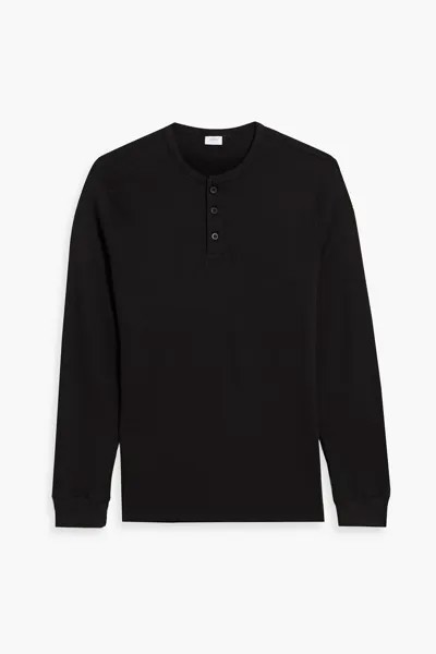 Футболка Henley из смесового хлопка вафельной вязки ONIA, черный