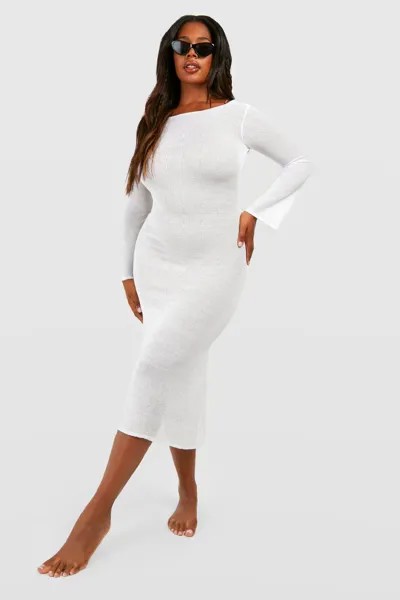 Прозрачное трикотажное пляжное платье с открытой спинкой вязание крючком Boohoo, белый