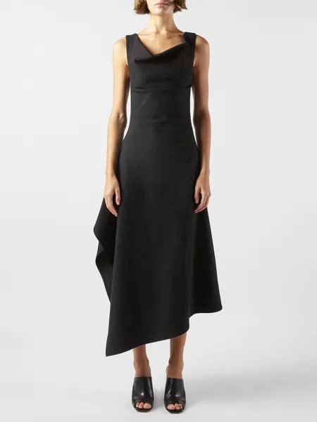 Платье миди из плотной ткани с платочным подолом Bottega Veneta, черный