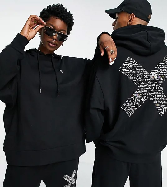 Черный oversized-худи в стиле унисекс с принтом от комплекта COLLUSION x EXIST LOUDLY Unisex-Черный цвет