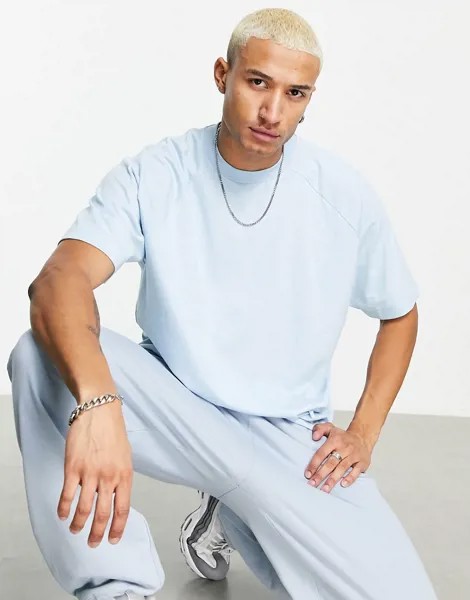 Светло-голубая меланжевая футболка с контрастными рукавами реглан ASOS DESIGN-Голубой