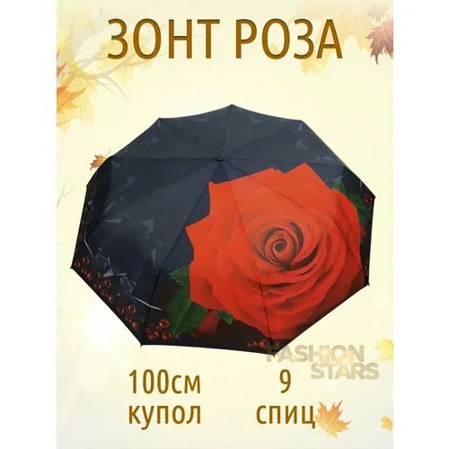 Зонт-трость Diniya, черный, красный