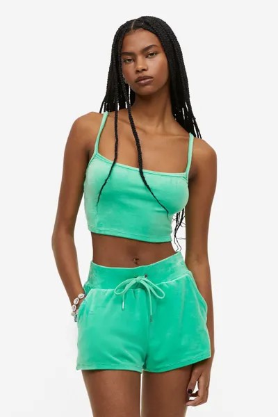 Велюровый укороченный топ H&M, зеленый