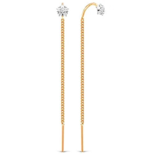 Серьги цепочки VALTERA 117905, серебро, 925 проба, золочение, фианит, красный
