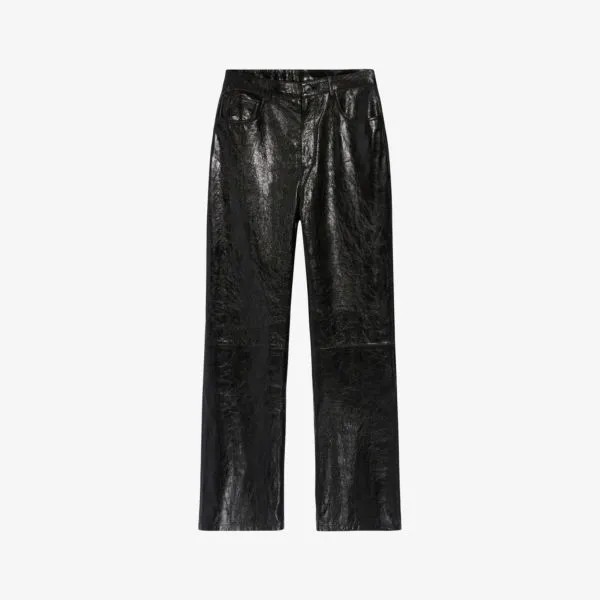 Прямые кожаные брюки с высокой посадкой Claudie Pierlot, цвет noir / gris