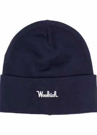 Woolrich шапка бини в рубчик с вышитым логотипом