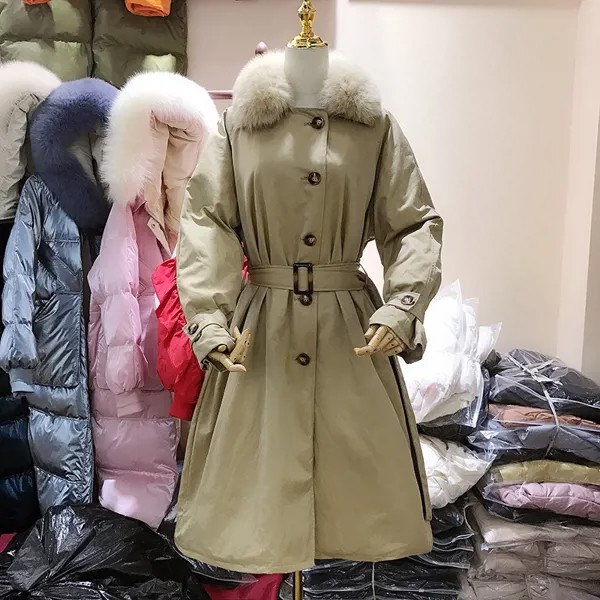 Длинное пальто, женский пуховик, теплая зимняя женская куртка с воротником из натурального Лисьего меха, корейский тренчкот 2023, Женская куртка Pph1269
