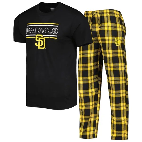 Мужской комплект для сна, черная/золотая футболка и брюки со значком San Diego Padres Concepts Sport