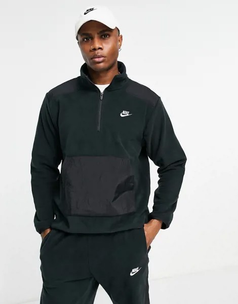 Черный флисовый свитшот с короткой молнией из переработанного материала Nike Style Essential-Черный цвет