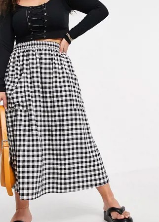 Фактурная юбка миди в черно-белую клетку с карманами ASOS DESIGN Curve-Многоцветный