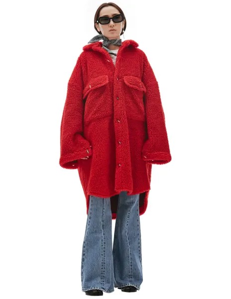 Красное Оверсайз пальто с фигурными пуговицами