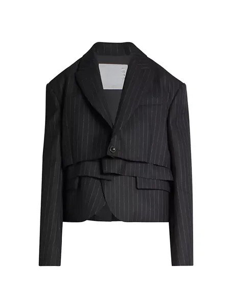 Асимметричная куртка из смесовой шерсти в тонкую полоску Sacai, черный