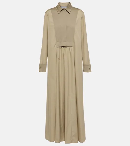 Платье макси из плиссированного хлопка Max Mara, бежевый
