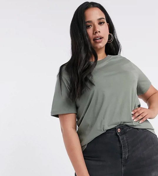 Футболка цвета хаки с круглым вырезом ASOS DESIGN Curve-Зеленый цвет