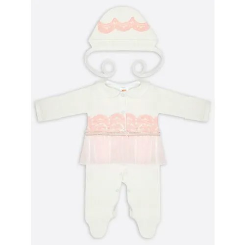 Комплект одежды  Luxury Baby для девочек, комбинезон и чепчик, нарядный стиль, застежка под подгузник, без карманов, размер 56, белый, розовый
