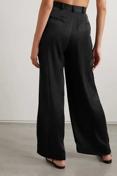 BONDI BORN Атласные широкие брюки бордового цвета со складками, черный