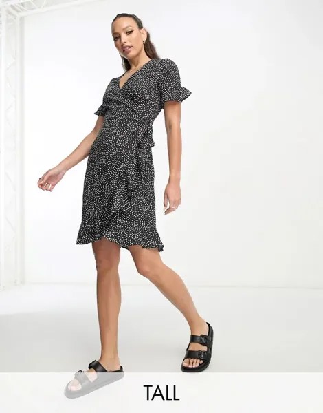 Черное платье мини с запахом в горошек Vero Moda