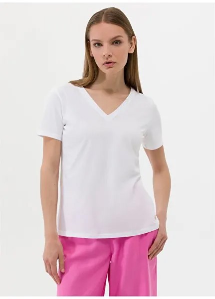 Белая женская футболка с V-образным вырезом DREP Pierre Cardin, белый