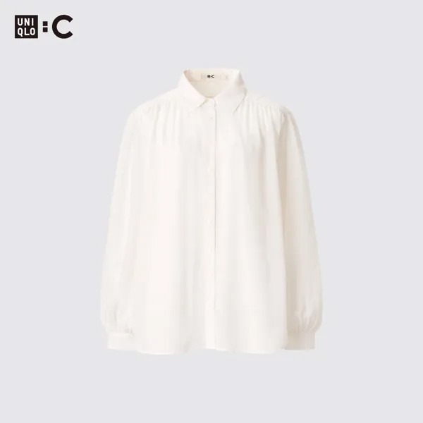 Блузка UNIQLO прозрачная с длинными рукавами, молочный