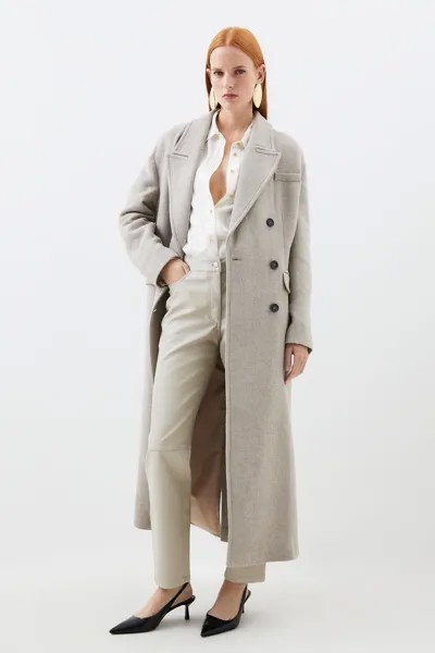 Итальянское двубортное пальто большого размера из смесовой шерсти Manteco с сильными плечами Karen Millen, бежевый