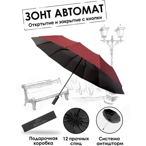 Зонт Под дождем, черный, бордовый