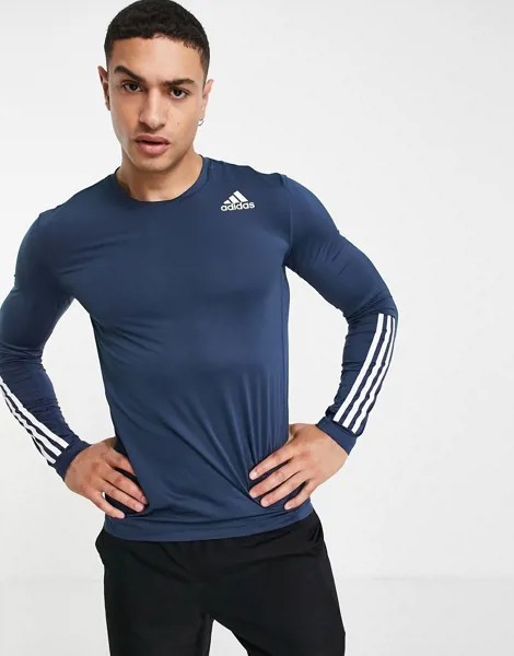 Темно-синий лонгслив с 3 полосками adidas Training