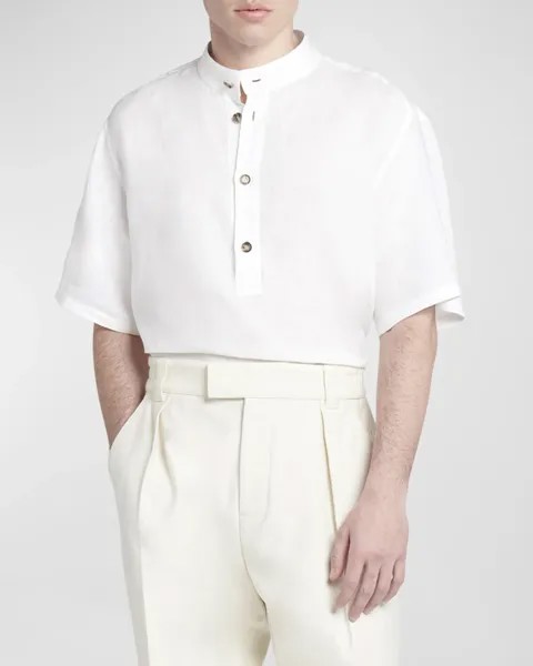 Мужская льняная рубашка с коротким рукавом Hakusan Loro Piana, цвет Optical White