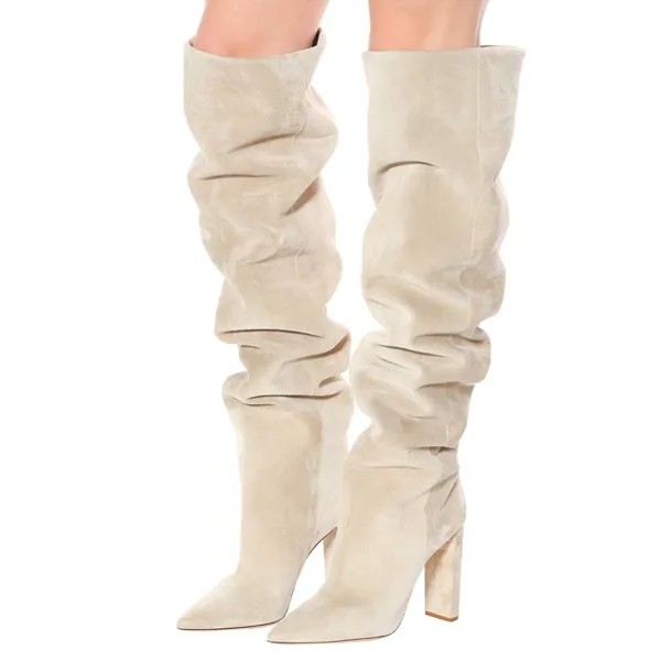 MKKHOU модные сапоги До Колена Для Женщин 2020 новая зимняя замша 11 см очень высокий каблук плиссированные сапоги кожаные сапоги для женщин