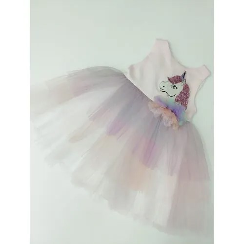 Нарядное платье Единорог (розовое, пайетки ) 92