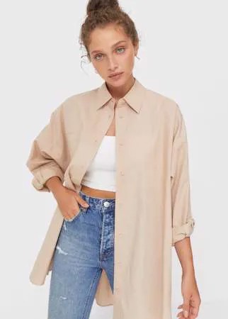 Stradivarius Рубашка Объемного Кроя Из Поплина Цвет Камня Xl