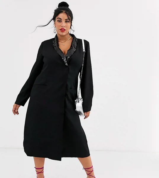 Платье-пиджак с длинными рукавами и пайетками на лацканах Unique21 Hero-Черный