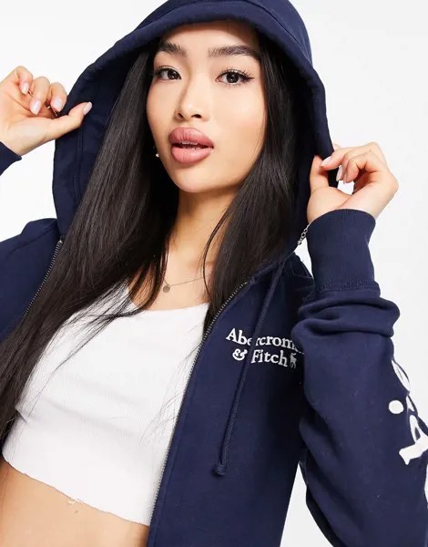 Худи темно-синего цвета с логотипом Abercrombie & Fitch-Темно-синий