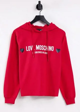 Красный худи с логотипом Love Moschino