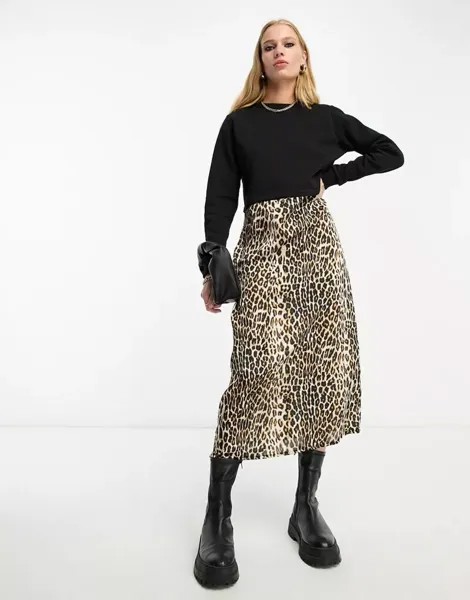 Платье-свитер River Island с гибридным леопардовым принтом